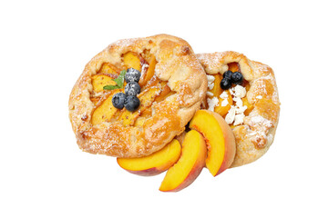 PNG, Fruit galettes and peach slices, isolated on white background