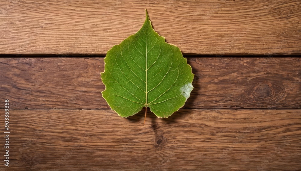 Poster  Natures Artistry  A single leaf on a wooden canvas