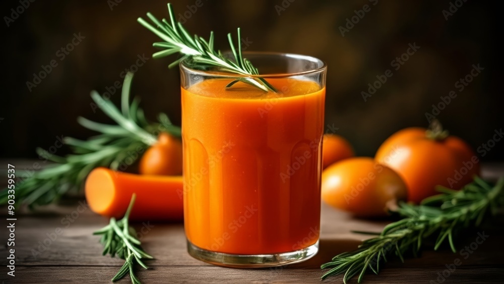 Poster  Freshly squeezed orange juice with a twist of rosemary