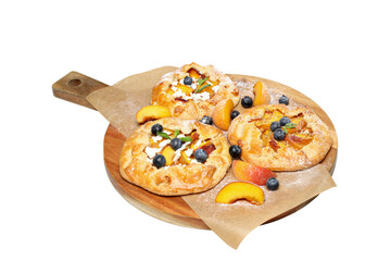 PNG, Fruit galettes on wooden kitchen board, isolated on white background