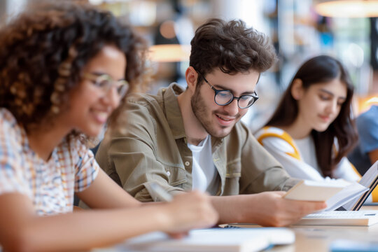 Students in Modern Library Engaged in Group Study Session
