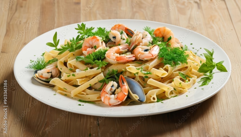 Canvas Prints  Delicious seafood pasta ready to be savored