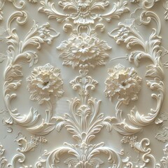 Elegant white floral pattern with ornate details.