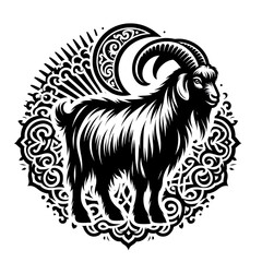 Fototapeta premium a Goat black line stencil artwork isolated on white background PNG
