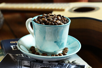 Grano café taza azul