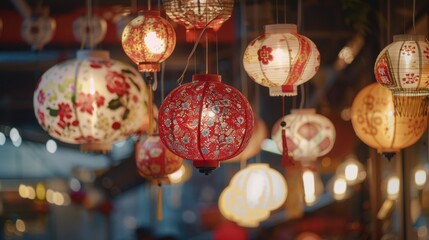 Chinese Lanterns Glowing in the Night