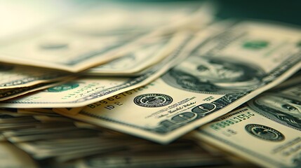Cash Flow: A close-up shot of a stack of US dollar bills, capturing the texture and detail of the currency. The image evokes feelings of wealth, prosperity, and financial success.  