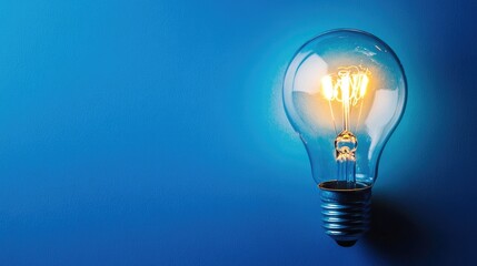 A solitary lightbulb illuminating a blue background, offering space for creativity and innovation.