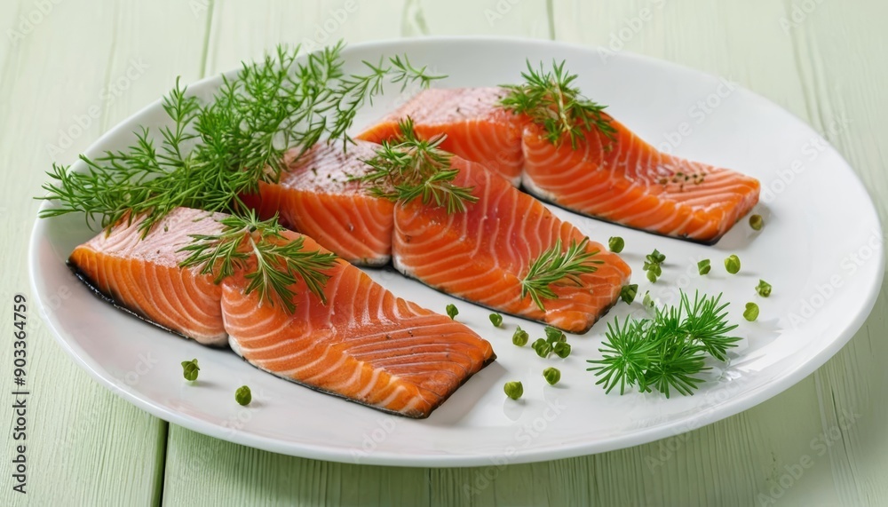 Sticker  Deliciously fresh salmon fillets garnished with dill and capers