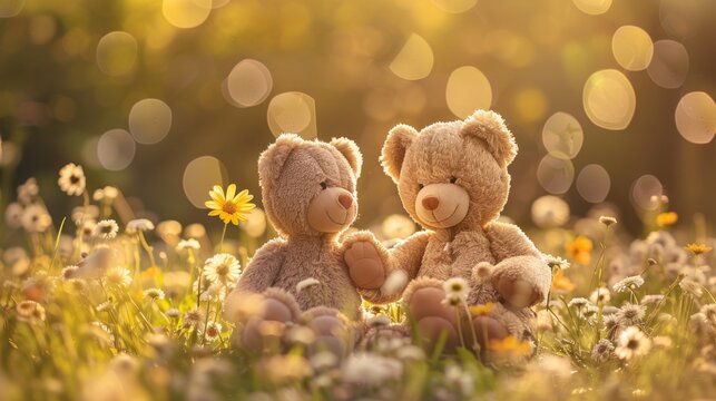Teddy Bear Friendship in a Sunny Meadow