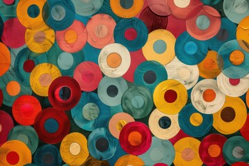 A vibrant abstract pattern featuring colorful circles in various sizes and shades. The design is dynamic and eye-catching, creating a lively and playful visual effect.



