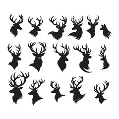 set of deer silhouettes on white