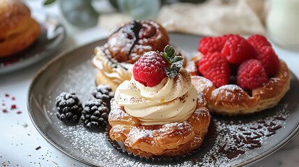Cakes with berries on a white plate