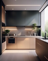 A minimalist kitchen with sleek cabinetry and modern appliances