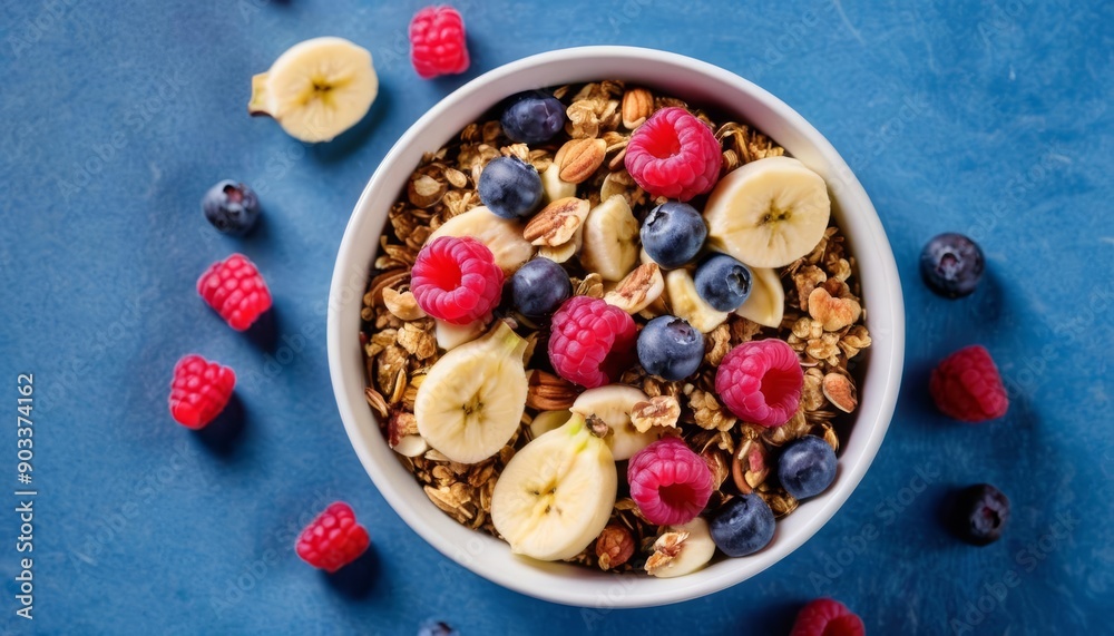 Wall mural  Freshly prepared fruit and granola bowl ready to enjoy