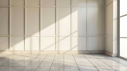 Obraz premium Empty Room with White Walls and Marble Floor