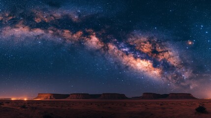 Fototapeta premium Tranquil Night on Sudan Plateau - Minimalist Desert Landscape with Bright Milky Way and Starry Sky