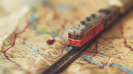 Naklejka premium Toy Train on a Map: A Journey of Imagination