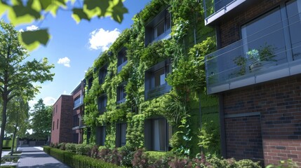 A modern building with a green wall, featuring lush greenery covering the exterior.