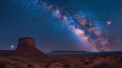 Tranquil Night in New Mexico Plateau: Milky Way Over Desert Landscape
