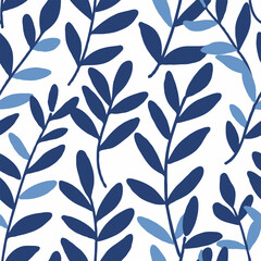 Fototapeta premium A blue and white pattern of leaves vector illustration with simple flat shapes