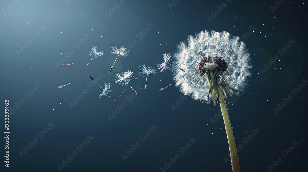 Sticker dandelion seeds spreading in the wind