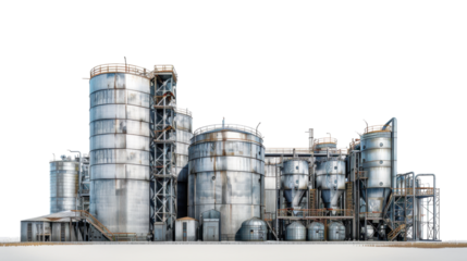 Storage tanks and silos on transparent background