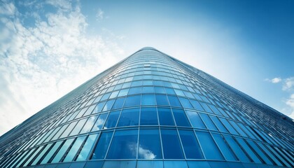 Fototapeta premium A skyscraper reaching towards a bright blue sky