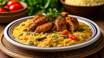  Deliciously seasoned chicken and rice dish ready to be savored