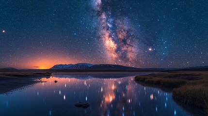 Tranquil Icelandic Highlands: Serene Starry Night Magic by Highland Lake