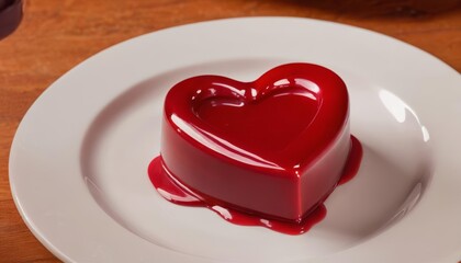  Red heartshaped dessert on a white plate