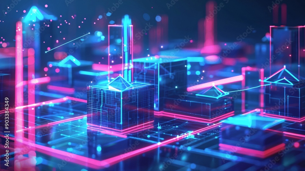 Poster futuristic tech blueprint with blue circuit patterns and digital network design