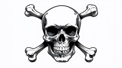 Detailed Skull and Crossbones Illustration with Vintage Style for Tattoos, Pirate Themes, or Halloween Designs