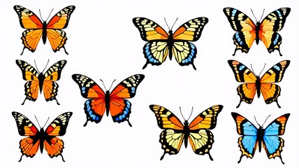Colorful Butterfly Illustrations - Set of Vibrant Butterfly Clipart for Design Projects
