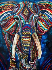 Naklejka premium An abstract illustration of an elephant with vibrant colors and swirling pattern.