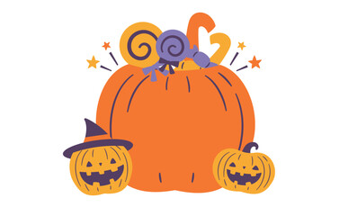 かぼちゃとお菓子のハロウィンの文字背景_カボチャフレームイラストのタイトルバック素材