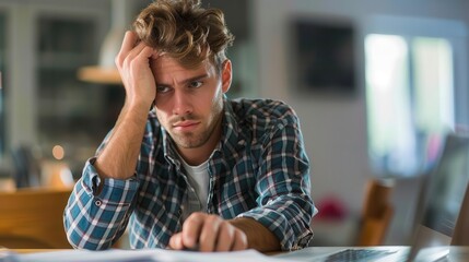 Man making a phone call to a debt relief service, seeking financial help