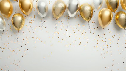 Golden Celebration: Balloons, Confetti, and Party Background