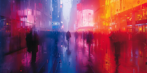 megalopolis street, bright colors, no sharpness, art