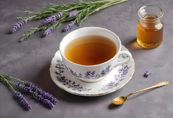 Concept photo of herbal tea, herbal tea leaves and cup of tea