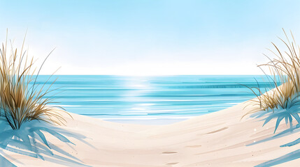 Obraz premium Peaceful Watercolor of Idyllic Tropical Beach with Serene Ocean Waves and Soft Sandy Coastline