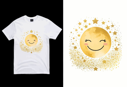 Smiling Moon with Golden Stars