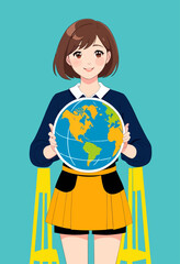 Fototapeta premium Smiling girl holding a globe
