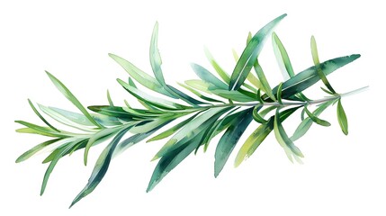 Obraz premium Watercolor of Aromatic Rosemary Sprig with Green Needles