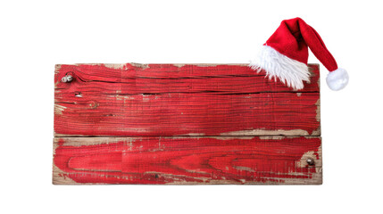 Red wooden Christmas sign board on transparent background