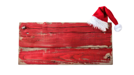 Red wooden Christmas sign board on transparent background
