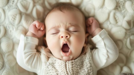 A yawning baby. A sleepy baby yawning and rubbing their eyes while being rocked to sleep.