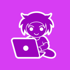 Child working on laptop vector art illustration