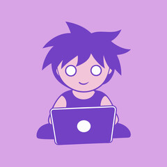 Child working on laptop vector art illustration