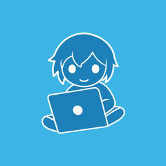 Child working on laptop vector art illustration